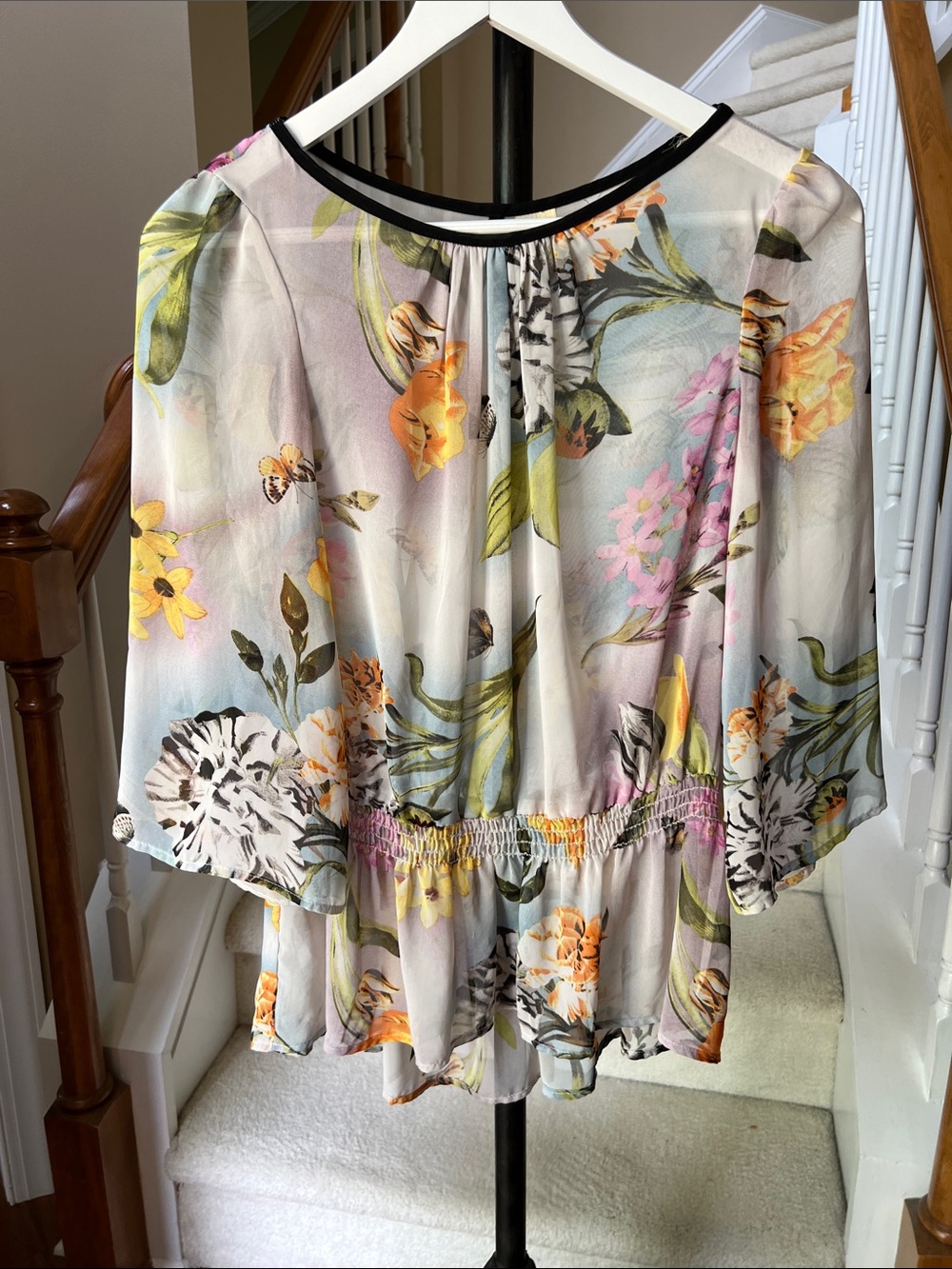 Perfectly Sheer Pretty Floral Peasant Blouse